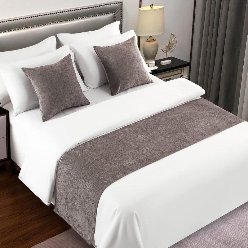 AMBERIS Bed Runner Grey, Chenille Soft No Fading Modern Bed Scarf - Image 1